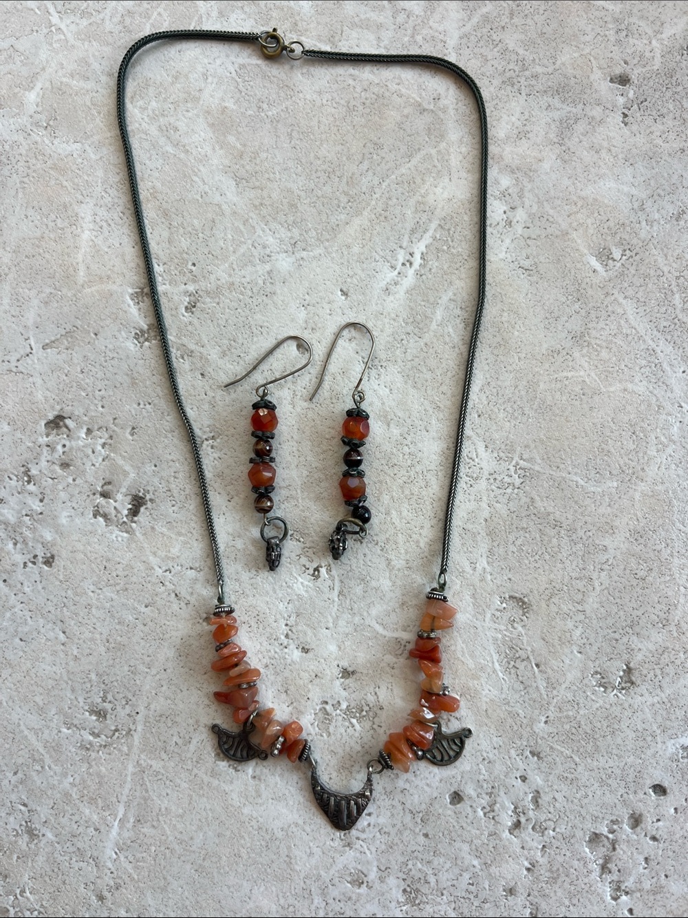 Handcrafted Orange Agate Beaded Necklace & Earrings Set